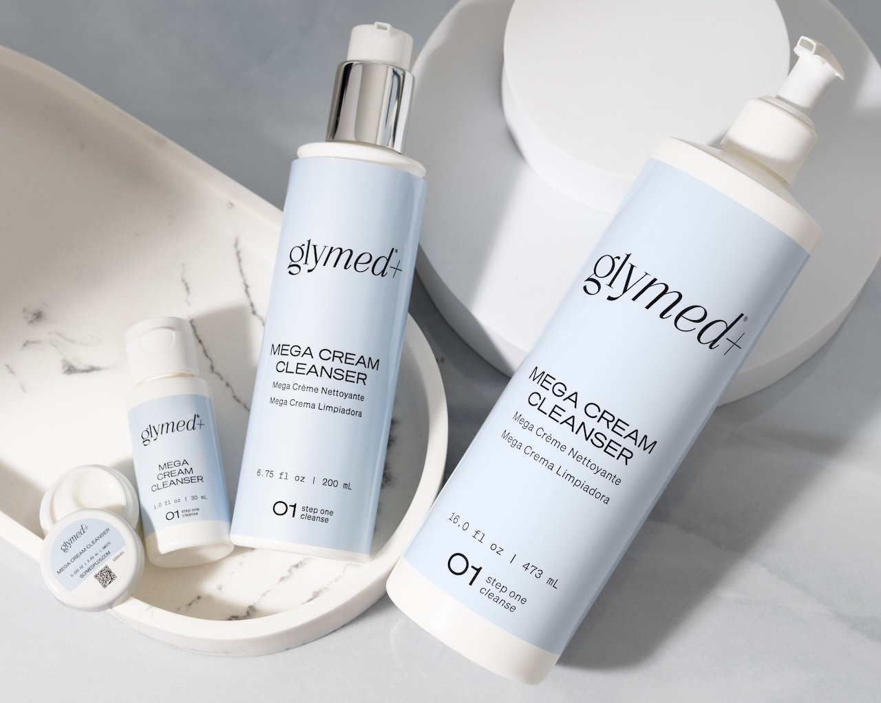 GlyMed+ mega cream cleanser used in a skincare routine to help keep pores clear and balanced